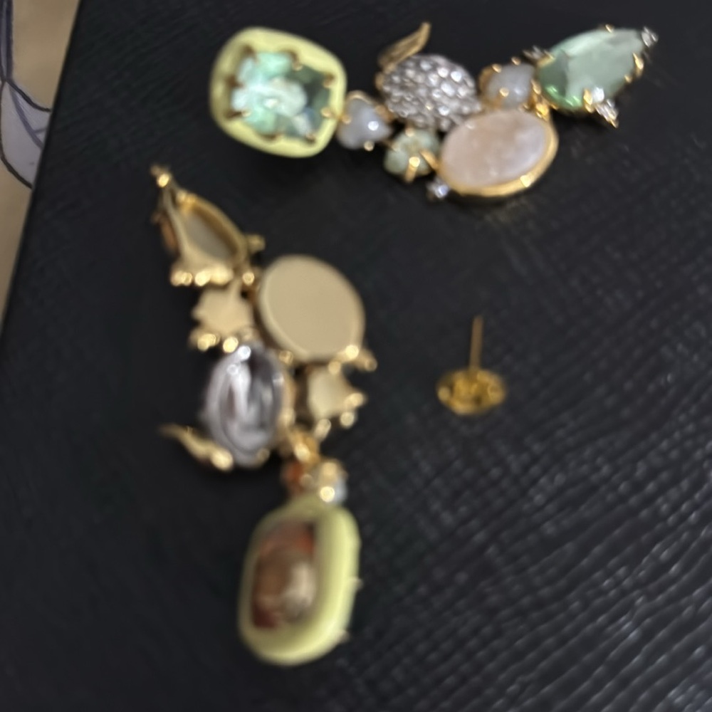 Alexis Bittar Green Earrings Dangle Drop Gold Plated Druzy Quartz.